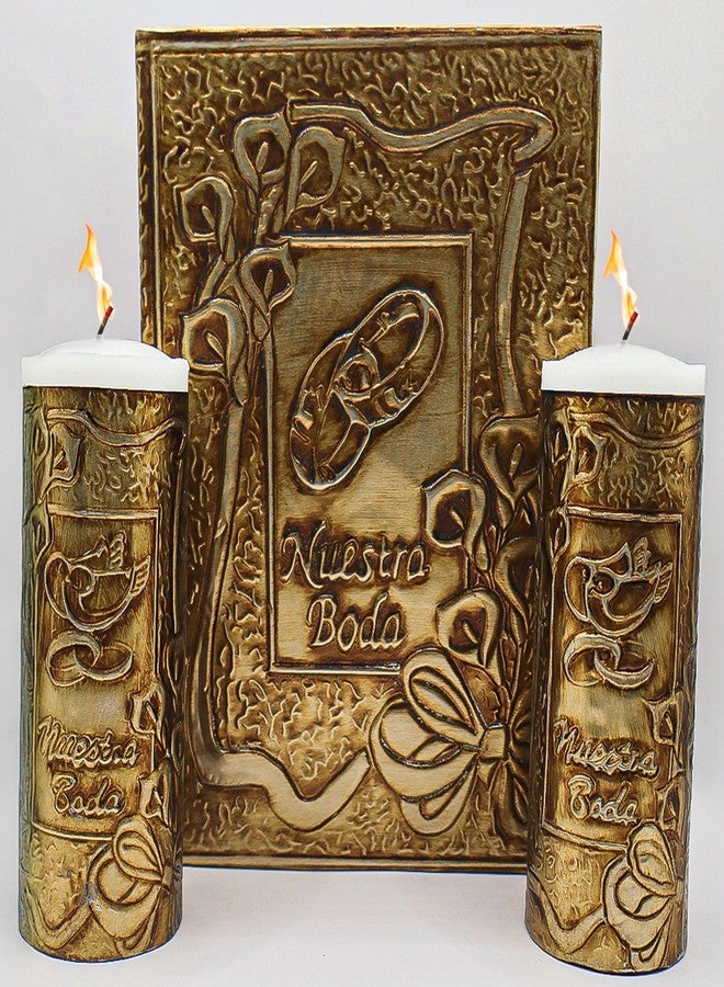 Nuestra Fe Unity Candles for Wedding Ceremony Set - Wedding Unity Candle Set - Burlap Unity Candle - velas para boda - Religious Candles - Cross Candle - Weddings Programs for Ceremony - Image 1
